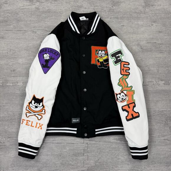 FELIX THE CAT x Universal Studios Bomber Jacket Adult Sz Small Black White EUC - Picture 2 of 14